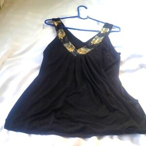 Tempted Black Embellished Neckline  Sleeveless Top, Size: L